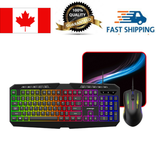 Speedex 3-in-1 Multimedia Rainbow backlighting wired gaming keyboard + Mouse + Cloth Surface Mouse Pad Combo Set_Black