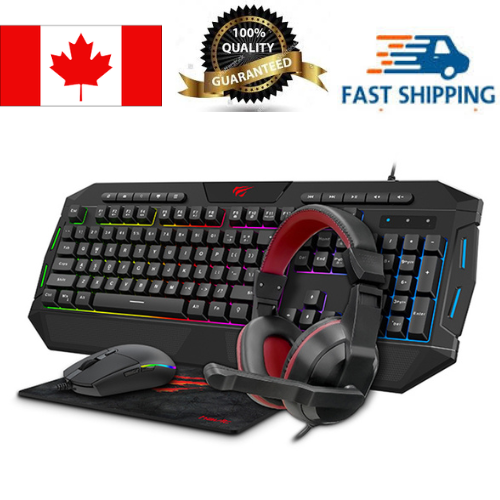 Havit 4-in-1 RGB lighting Mouse + LED Backlit 114-key gaming keyboard + 3.5mm Headset + Mouse Pad