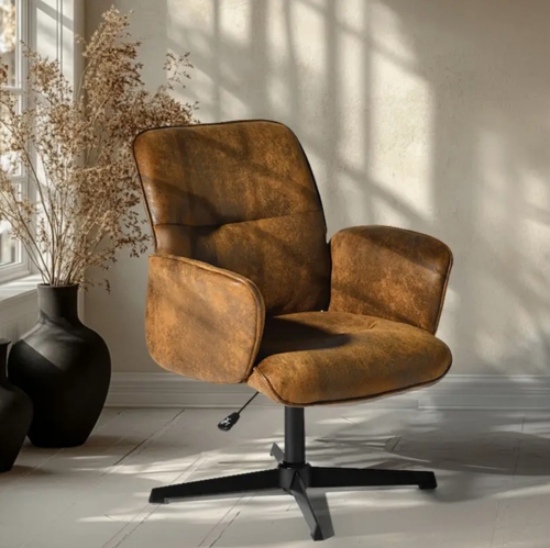 Modern Swivel Accent Chair – Suede Brown, Ergonomic Design, Adjustable Height