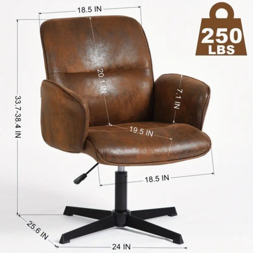 Modern Swivel Accent Chair – Suede Brown, Ergonomic Design, Adjustable Height