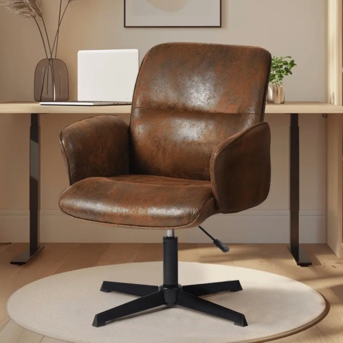 Modern Swivel Accent Chair – Suede Brown, Ergonomic Design, Adjustable Height