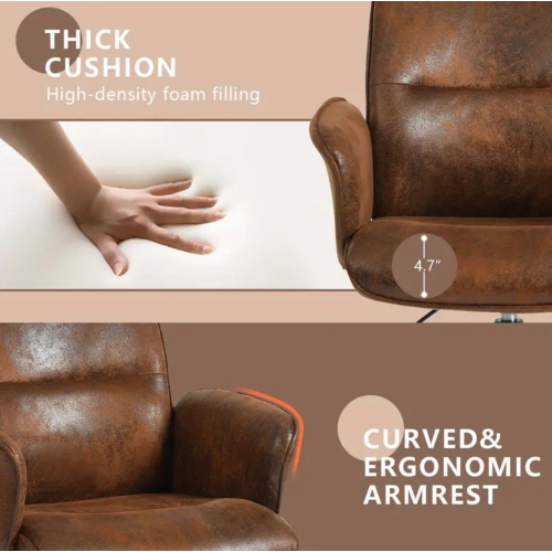 Modern Swivel Accent Chair – Suede Brown, Ergonomic Design, Adjustable Height