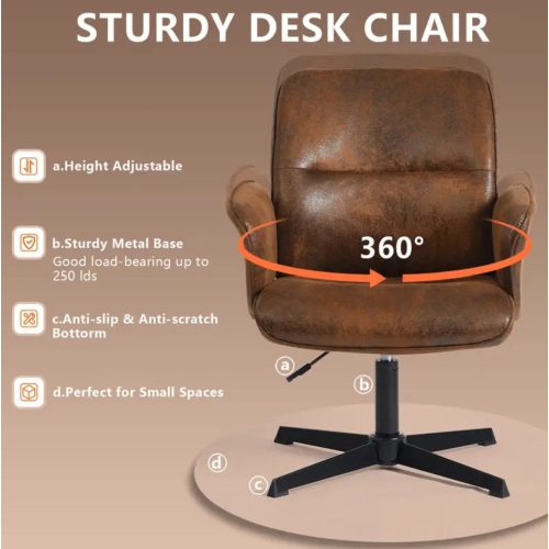 Modern Swivel Accent Chair – Suede Brown, Ergonomic Design, Adjustable Height