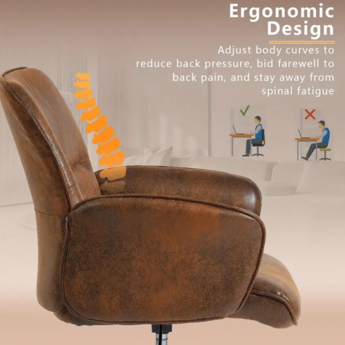 Modern Swivel Accent Chair – Suede Brown, Ergonomic Design, Adjustable Height