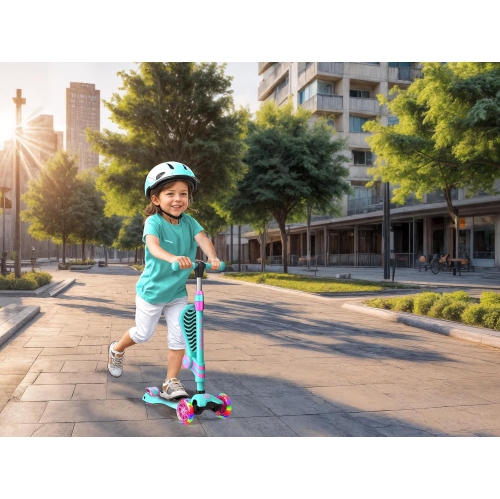 3-Wheel Kids Scooter with Seat – Adjustable Handlebar & Seat, LED Light-Up PU Wheels, Anti-Slip Deck, Rear Brake – Fun Outdoor Ride for Toddlers Age