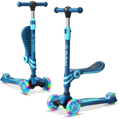 3-Wheel Kids Scooter with Seat – Adjustable Handlebar & Seat, LED Light-Up PU Wheels, Anti-Slip Deck, Rear Brake – Fun Outdoor Ride for Toddlers Age