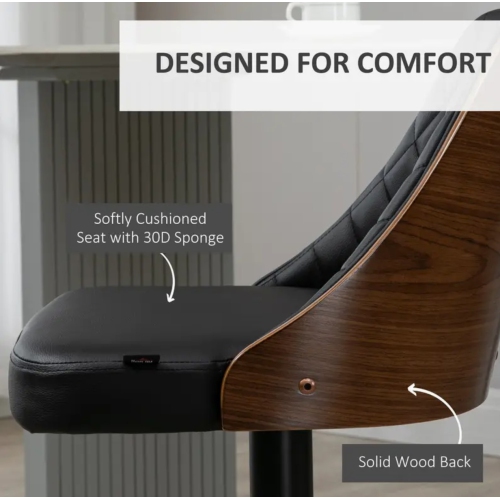 Tabourets de bar pivotants réglables avec dossier et repose-pieds – Cuir PU, hauteur de comptoir et de bar, rotation à 360°, dossier en bois massif