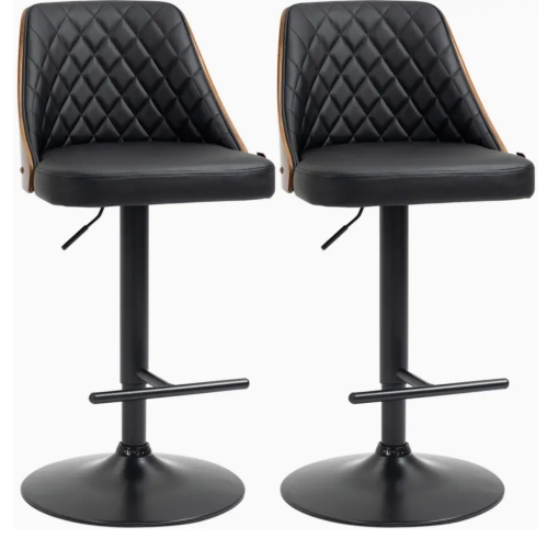 Tabourets de bar pivotants réglables avec dossier et repose-pieds – Cuir PU, hauteur de comptoir et de bar, rotation à 360°, dossier en bois massif