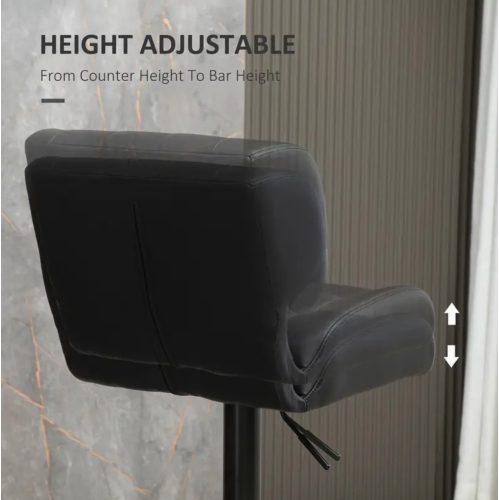 Modern Set of 2 Adjustable Faux Leather Bar Stools with Tufted Back