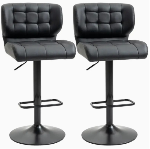 Modern Set of 2 Adjustable Faux Leather Bar Stools with Tufted Back