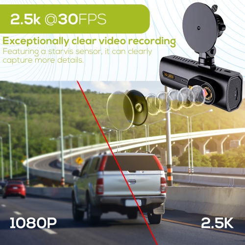 LDAS Dash Cam 3 Channel,FHD 2.5k Dash Camera with 64Gb SD Card, Dual Lens with Super Night Vision, Loop Recording, G-Sensor, Parking Monitor, APP