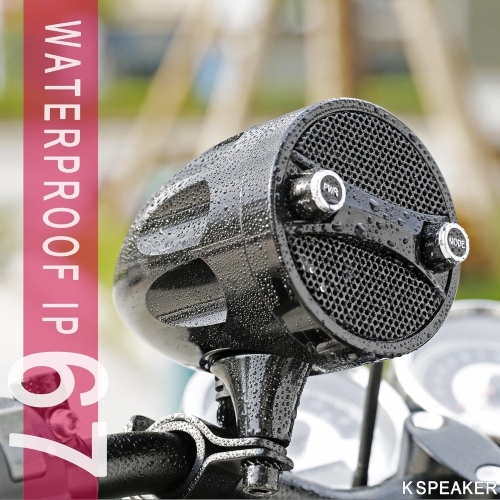 Haut-parleurs de moto KSPEAKER Système audio étanche Bluetooth Amplificateur intégré, lecteur MP3 métallique de 3 po, idéal pour les VTT, les