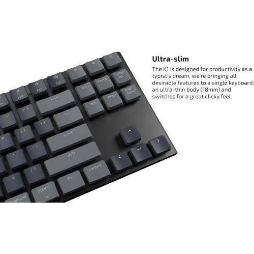 Keychron K1 Wireless and Wired Low Profile Mechanical Keyboard with RGB LED|Gateron Brown Switches|for Windows/Mac OS/Android - TKL Layout|Aluminum