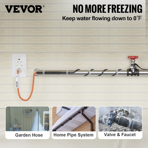 VEVOR 30-feet 5W/ft Self-Regulating Pipe Heating Cable, Heat Tape for Pipes Freeze Protection, Protects PVC Hose, Metal and Plastic Pipe from