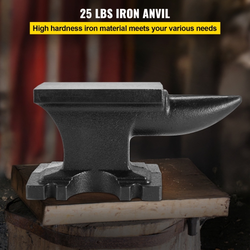 VEVOR 25 Lbs(11kg) Cast Iron Anvil, Single Horn Anvil with 6.8 x 3.5 inch Countertop and Stable Base, High Hardness Rugged Round Horn Anvil