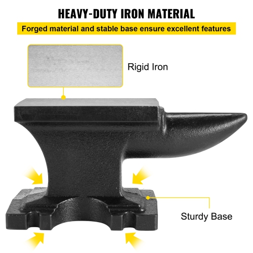 VEVOR 25 Lbs(11kg) Cast Iron Anvil, Single Horn Anvil with 6.8 x 3.5 inch Countertop and Stable Base, High Hardness Rugged Round Horn Anvil