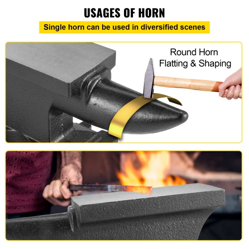 VEVOR 25 Lbs(11kg) Cast Iron Anvil, Single Horn Anvil with 6.8 x 3.5 inch Countertop and Stable Base, High Hardness Rugged Round Horn Anvil