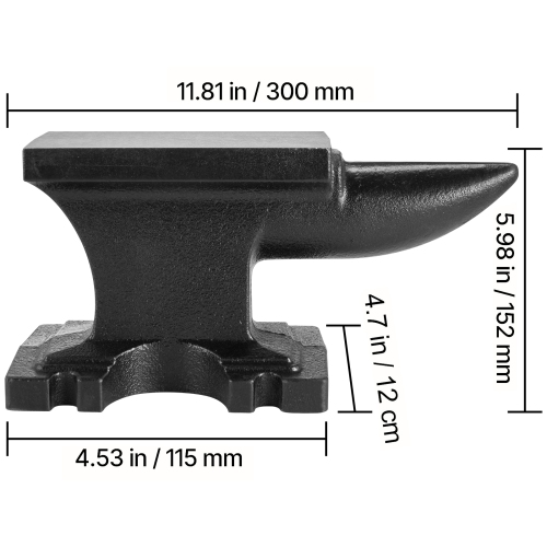VEVOR 25 Lbs(11kg) Cast Iron Anvil, Single Horn Anvil with 6.8 x 3.5 inch Countertop and Stable Base, High Hardness Rugged Round Horn Anvil
