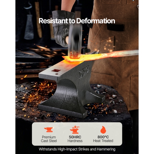 VEVOR 55lbs Single Horn Anvil, Cast Steel Anvil, High Hardness Rugged Round Horn Anvil for Blacksmiths, with Large Countertop and Stable Base, Metal