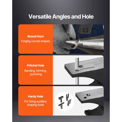 VEVOR 55lbs Single Horn Anvil, Cast Steel Anvil, High Hardness Rugged Round Horn Anvil for Blacksmiths, with Large Countertop and Stable Base, Metal