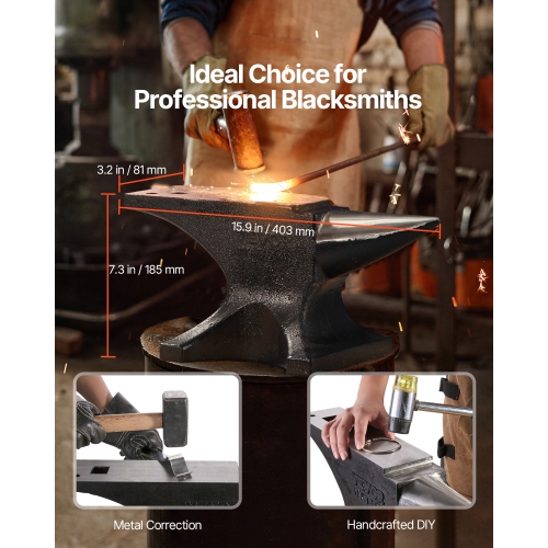 VEVOR 55lbs Single Horn Anvil, Cast Steel Anvil, High Hardness Rugged Round Horn Anvil for Blacksmiths, with Large Countertop and Stable Base, Metal