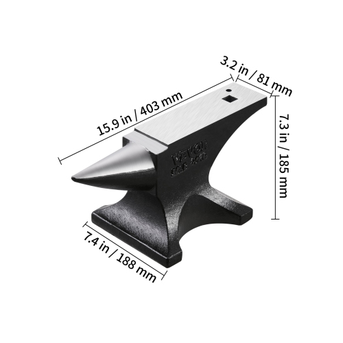 VEVOR 55lbs Single Horn Anvil, Cast Steel Anvil, High Hardness Rugged Round Horn Anvil for Blacksmiths, with Large Countertop and Stable Base, Metal