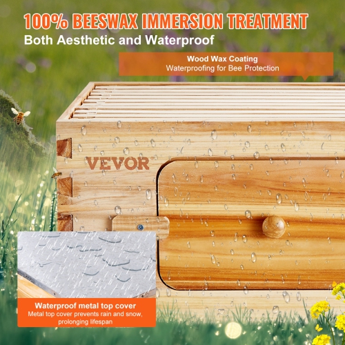 VEVOR 40 Frame Bee Hives Starter Kit, Beeswax Coated Fir Wood, 2 Deep + 2 Medium Bee Boxes Langstroth Beehive Kit, Transparent Acrylic Windows with