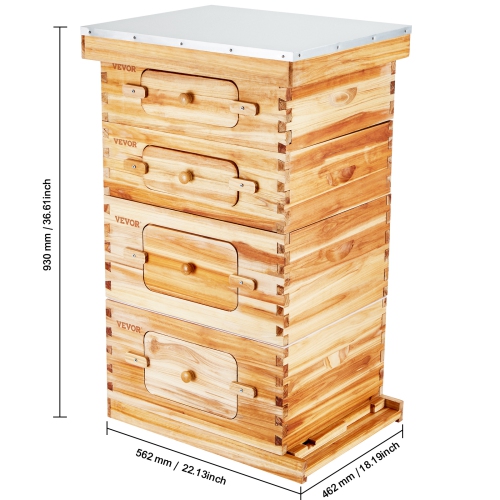 VEVOR 40 Frame Bee Hives Starter Kit, Beeswax Coated Fir Wood, 2 Deep + 2 Medium Bee Boxes Langstroth Beehive Kit, Transparent Acrylic Windows with