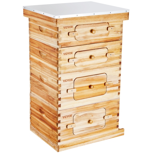 VEVOR 40 Frame Bee Hives Starter Kit, Beeswax Coated Fir Wood, 2 Deep + 2 Medium Bee Boxes Langstroth Beehive Kit, Transparent Acrylic Windows with