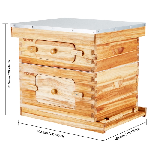 VEVOR 20 Frame Bee Hives Starter Kit, Beeswax Coated Fir Wood, 1 Deep + 1 Medium Bee Boxes Langstroth Beehive Kit, Transparent Acrylic Windows with
