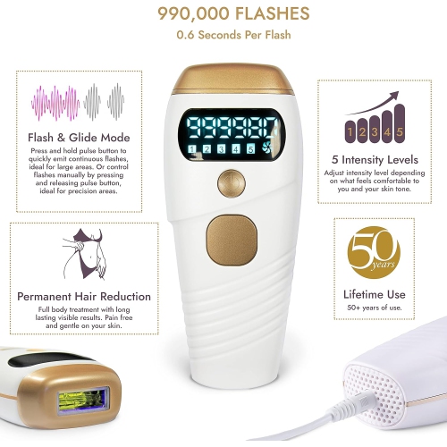 Home Appareil d'épilation IPL photon 5 réglages de vitesse + point de congélation sans douleur Double mode usage du corps entier