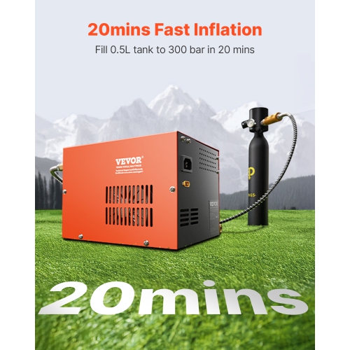 VEVOR 4500PSI/30Mpa PCP Air Compressor, Portable Compressor w/ Built-in Converter&Fan Cooling System, DC12V/AC120V Manual-Stop Air Rifle, Paintball
