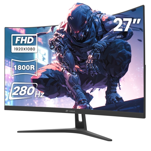 CRUA 27" 280Hz FHD Curved Gaming Monitor, 1ms, 120% sRGB, VA Panel, HDMI & DP, FreeSync, Eye Care, Wall Mountable, Tilt Adjustable, Black