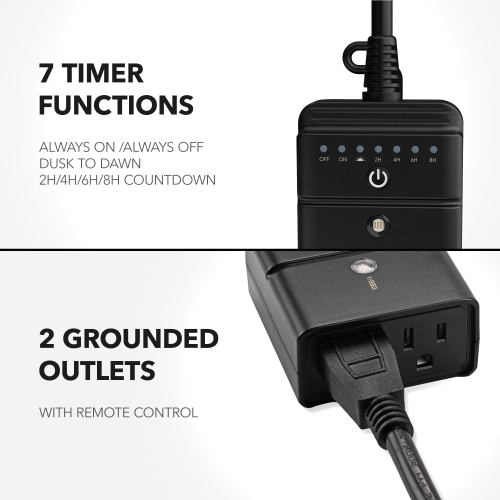 Minuterie d'éclairage, capteur de lumière crépuscule à aube, télécommande de 100 pi avec 2 prises électriques mises à la terre