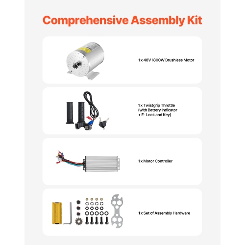 VEVOR 2000W Electric Brushless DC Motor Kit - 48V 4300rpm Motor with Upgraded Speed Controller and Throttle Grip Kit for Go Karts E-Bike Motorcycle