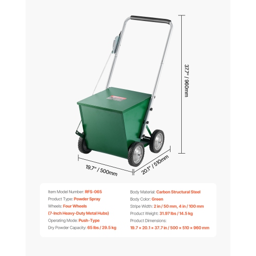 VEVOR 4-Wheel Dry Line Marker, 2 or 4 in Lines, Field Dry Line Chalker, Adjustable Line Marker, with Rubber Adjustment Handle, 65lbs Capacity, for