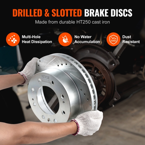 VEVOR 14" Front Brake Kit Compatible with 2011-2019 Chevy Silverado GMC Sierra 2500 3500 HD, Drilled and Slotted Brake Rotors Ceramic Brake Pads