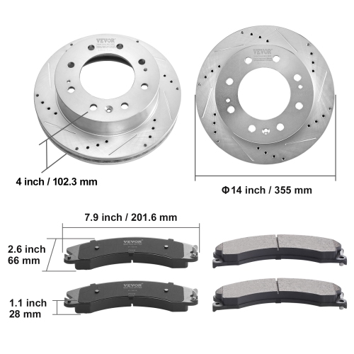 VEVOR 14" Front Brake Kit Compatible with 2011-2019 Chevy Silverado GMC Sierra 2500 3500 HD, Drilled and Slotted Brake Rotors Ceramic Brake Pads