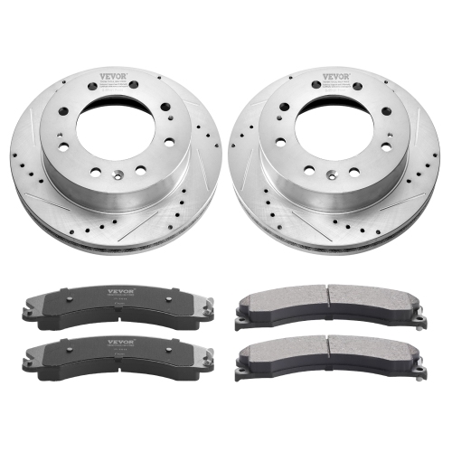 VEVOR 14" Front Brake Kit Compatible with 2011-2019 Chevy Silverado GMC Sierra 2500 3500 HD, Drilled and Slotted Brake Rotors Ceramic Brake Pads