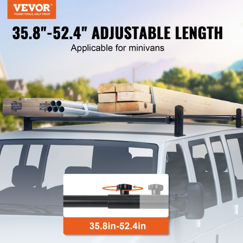 VEVOR 500 LBS Capacity Van Roof Ladder Rack, 35.8"-52.4" Adjustable Van Racks for Roof, Alloy Steel Roof Racks, Drilling Van Ladder Rack for Minivans