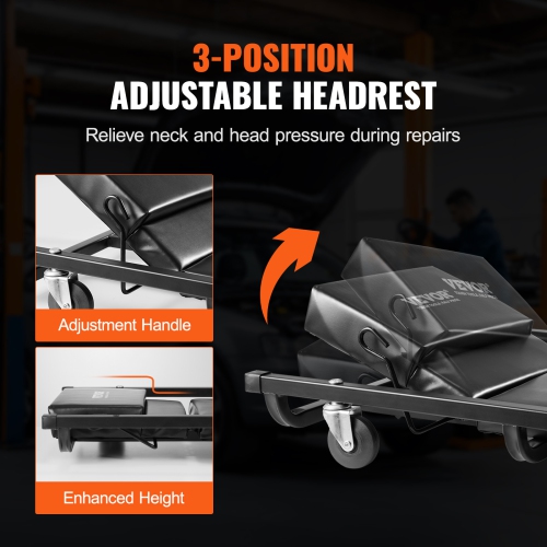 VEVOR 40-Inch Mechanic Garage Creeper, 300 lbs Capacity Automotive Rolling Creeper with 6 Casters Adjustable Cushioned Headrest, Heavy Duty Steel