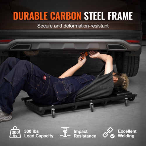 VEVOR 40-Inch Mechanic Garage Creeper, 300 lbs Capacity Automotive Rolling Creeper with 6 Casters Adjustable Cushioned Headrest, Heavy Duty Steel