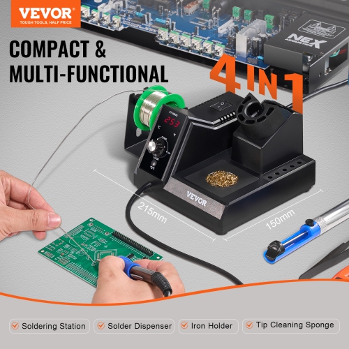VEVOR 80W Soldering Iron Station, Digital Display Soldering Station Kit with 5 Soldering Tips, 30g Solder Wire, Solder Sucker, Tweezer, Auto Standby