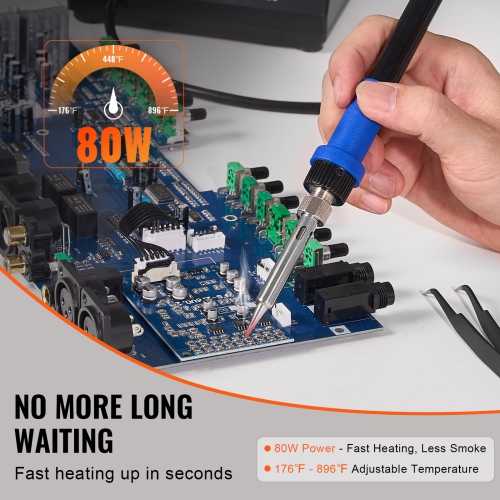 VEVOR 80W Soldering Iron Station, Digital Display Soldering Station Kit with 5 Soldering Tips, 30g Solder Wire, Solder Sucker, Tweezer, Auto Standby