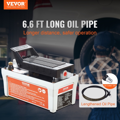 VEVOR 10,000 PSI Air Hydraulic Pump, 1/2 Gal Reservoir, NPT 3/8" Oil Outlet, NPT 1/4" Inlet, 6.6 ft Pipe, Foot Actuated Hydraulic Pump Air Treadle