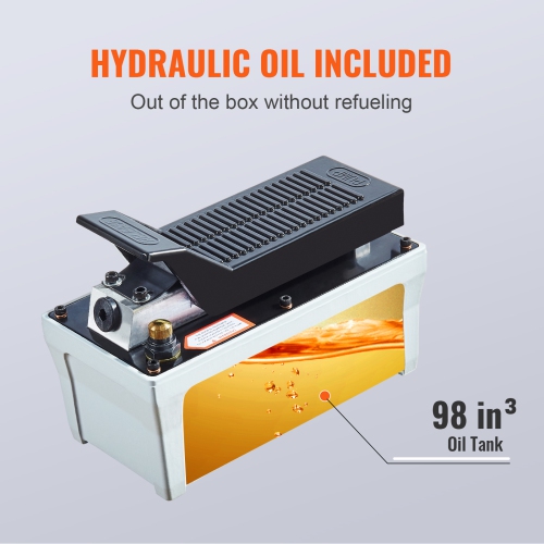 VEVOR 10,000 PSI Air Hydraulic Pump, 1/2 Gal Reservoir, NPT 3/8" Oil Outlet, NPT 1/4" Inlet, 6.6 ft Pipe, Foot Actuated Hydraulic Pump Air Treadle