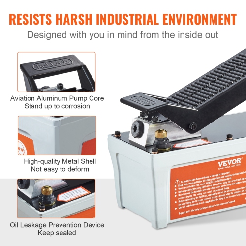 VEVOR 10,000 PSI Air Hydraulic Pump, 1/2 Gal Reservoir, NPT 3/8" Oil Outlet, NPT 1/4" Inlet, 6.6 ft Pipe, Foot Actuated Hydraulic Pump Air Treadle