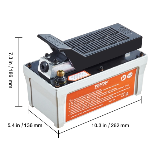 VEVOR 10,000 PSI Air Hydraulic Pump, 1/2 Gal Reservoir, NPT 3/8" Oil Outlet, NPT 1/4" Inlet, 6.6 ft Pipe, Foot Actuated Hydraulic Pump Air Treadle