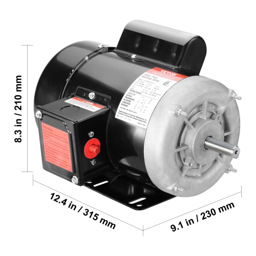VEVOR 0.75HP Electric Motor 1725 rpm, AC 115V/230V, 56 Frame, Air Compressor Motor Single Phase, 5/8" Keyed Shaft, CW/CCW Rotation for Agricultural