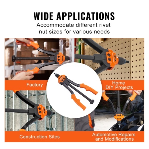 VEVOR 14” Rivet Nut Tool, Rivnut Tool Kit with 7 PCS Metric and SAE Mandrels, 70 PCS Assorted Rivet Nuts, 10-24, 1/4-20, M6, 5/16-18, M8, 3/8-16,